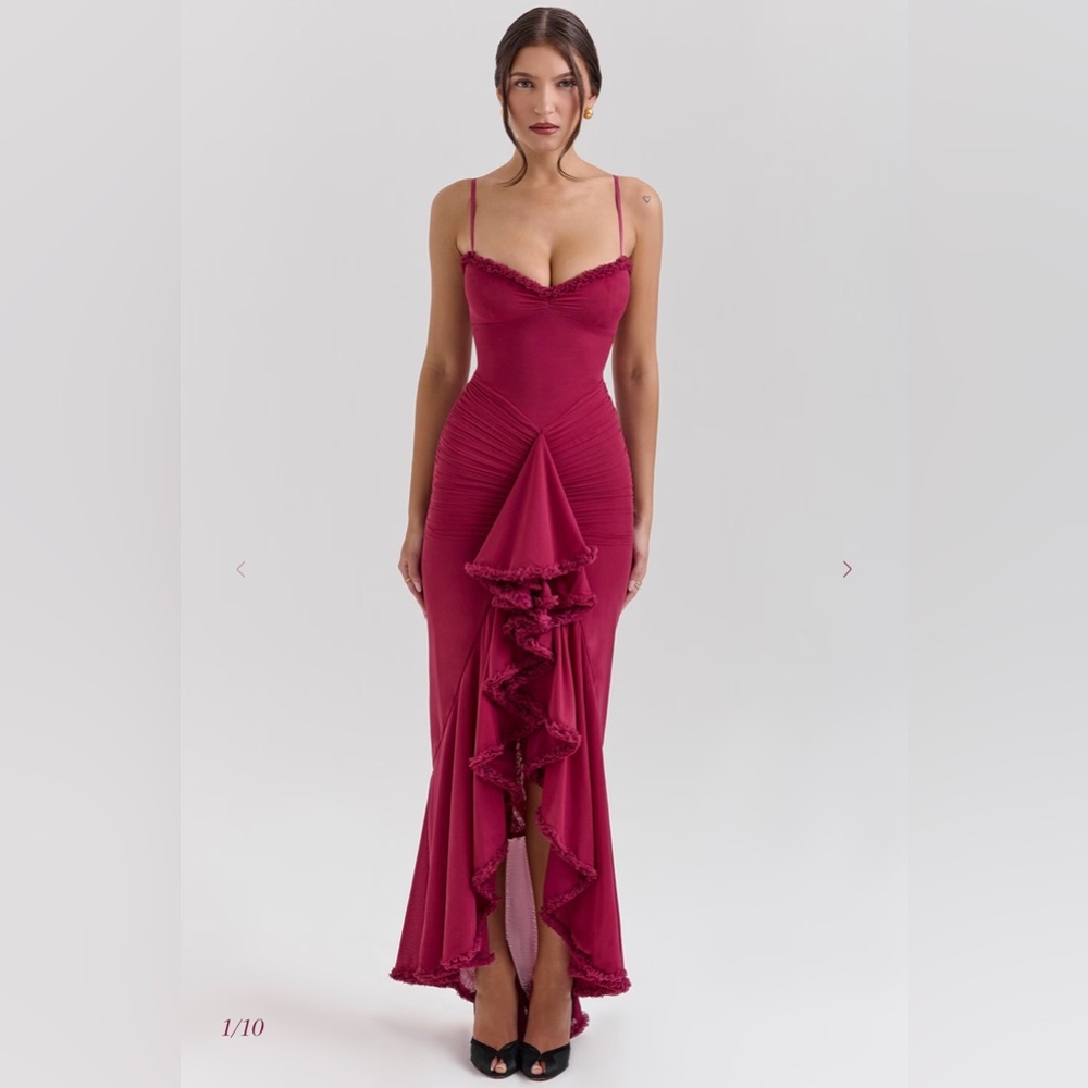 Wine Ruffled Front Gown - New with tags and box